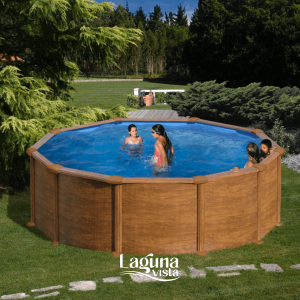 Apvalus 2,4 m skersmens, 120 cm aukščio GRE plieninis baseinas, medžio spalvos