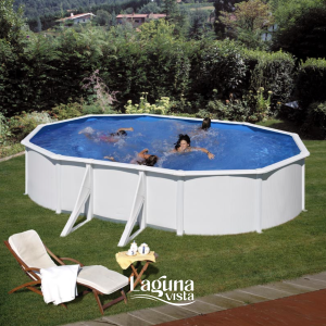 Ovalus GRE 132 cm aukščio plieninis lauko baseinas, baltas