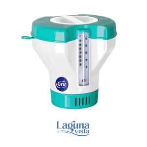Plūduriuojantis chemijos dozatorius baseinui su termometru 250 g tabletėms